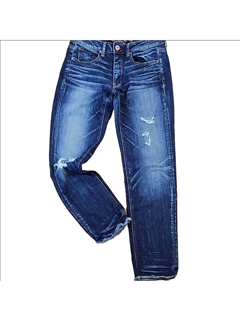 American Eagle Tomgirl Super Stretch Distressed Dark Wash Button Fly Jean